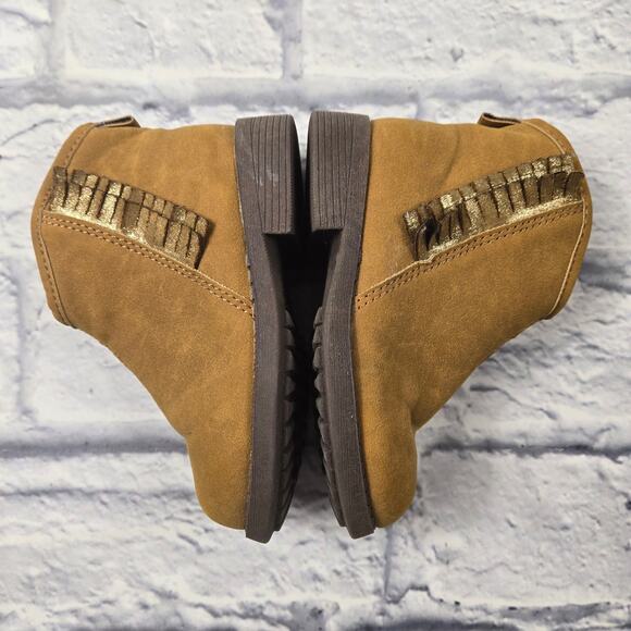 OshKosh B'Gosh Tan Faux Suede Booties Shoes Fringe size 6 Baby Girl's Lug Sole - Picture 4 of 15